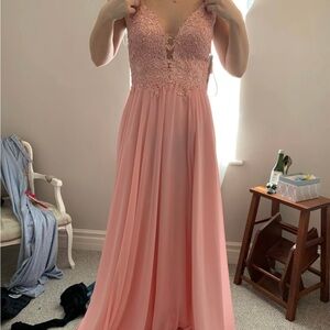 Elegant Pink Lace Evening Gown